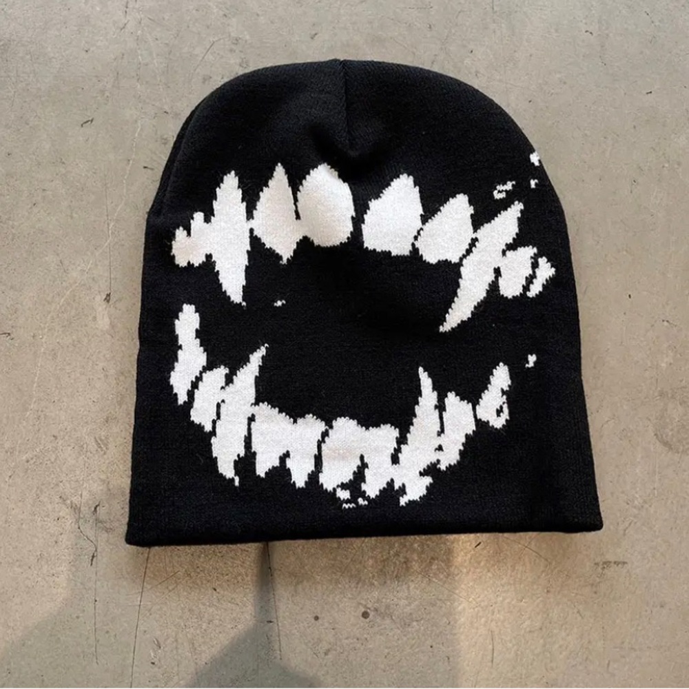 Others Follow Black and White Graphic Beanie Hat
